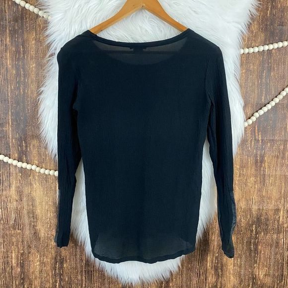 Club Monaco  Warren Blouse Black Silk Leather Cuff - Picture 5 of 5